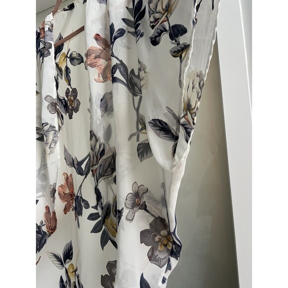 White Floral Kimono Robe Loungewear Open Front Size XL - Picture 4 of 5